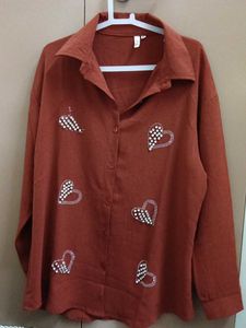 Chic Rhinestone Heart Button-Up Shirt