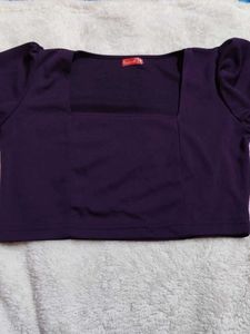 Elegant Purple Puff Sleeve Crop Top
