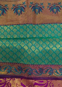 Elegant Green &amp; Gold Designer Silk Saree with Lotu
