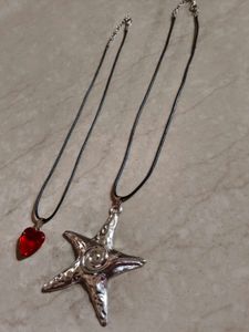combo y2k star and red heart necklaces ⋆˚꩜｡