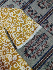 Yellow Floral Print Kurta with Lace Detail