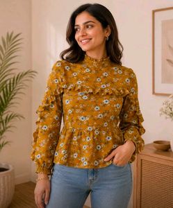 Chic Floral Print Peplum Top