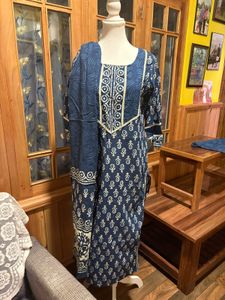 Beautiful Blue Printed Kurta Set with Dupatta