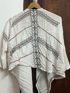 Embroidered White Open Front Shrug