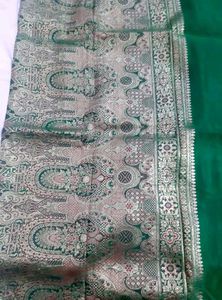 Elegant Orange and Green Broked Banarasi Silk .Sar