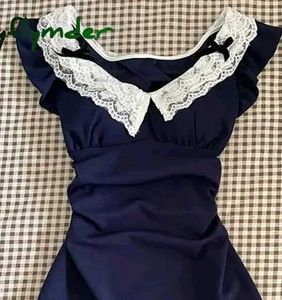y2k Navy Lace Collar Dress