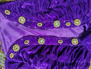 Girls Ethnic Golden &amp; Purple Ruffled Dress