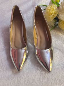 Shiny Silver Pointed Toe Heels