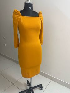 Puff Sleeve Square Neck Midi Dress