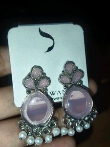 Elegant Pink Stone & Pearl Drop Earrings
