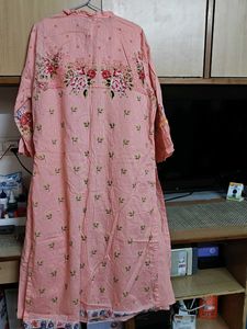 Elegant Peach Floral Pakistani Kurta Set