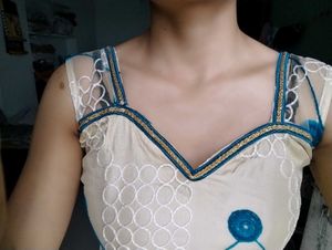 Chic Beige Kurti with Teal Accents
