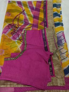 Vibrant Floral Print Saree with blouse