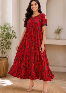 Red Printed Anarkali Kurta