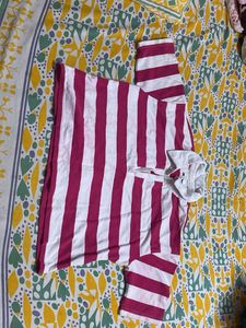Pink & White Striped Polo T-Shirt Baggy fit