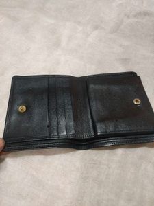 Vintage Black Leather Wallet with Floral Detail