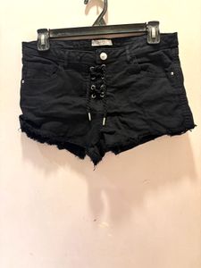 Black Lace-Up Denim Shorts