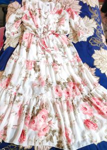 White Floral Anarkali kurti Women