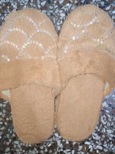 Women's Cozy Sequined Brown Slippers