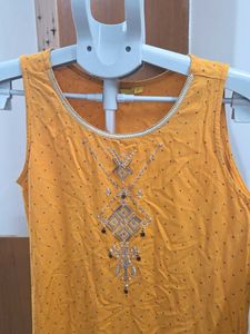 Orange Kurta with Embellished Neckline
