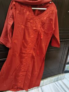Elegant Red Embroidered Kurta Set