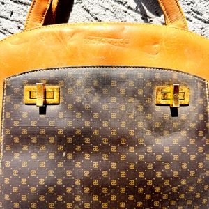 Vintage Logo Print Leather Handbag