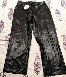 Chic Black Faux Leather Wide Leg Pants