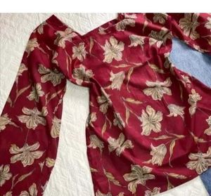 Maroon Floral Bell Sleeve Top