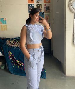 Stylish Blue Crop Top & Pants Set