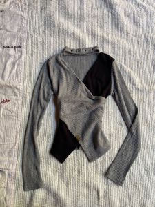 Unique Asymmetrical Ribbed Knit Top