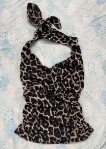 Y2k leopard print halter neck top