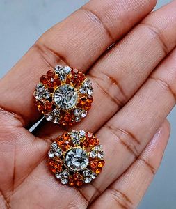 🧡 Elegant Orange Crystal Studs