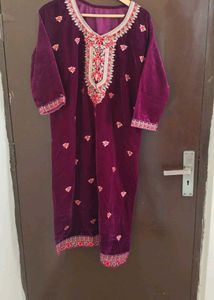 Elegant Embroidered Velvet Kurta Set