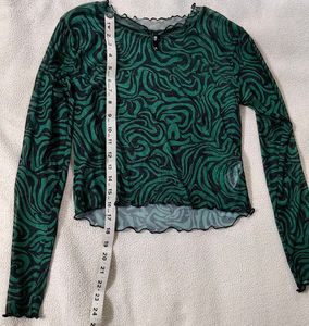 Green M transparent crop top