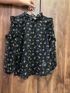 Chic Floral Print Sheer Blouse