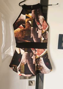 Black Halter Neck Peplum Top