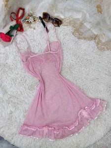 Sheer Pink Babydoll with Ruffles