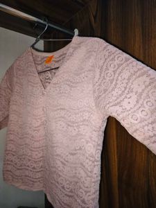 Light Pink Lace V-Neck Top