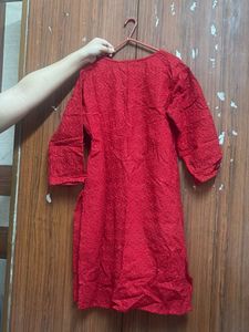 Vibrant Red Embroidered Kurta