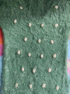 Green Fuzzy Sweater with Dots