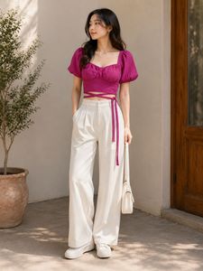 Stylish Puff Sleeve Wrap Crop Top