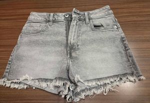 H&M Grey Denim Frayed Hem Shorts