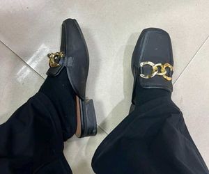 Black Mules with Gold Chain