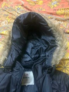 Black Padded Jacket with Fur Hood