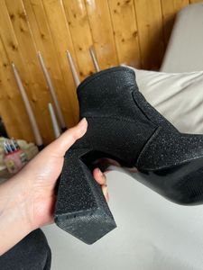 London Rag Sparkly Block Heel Sock Boots