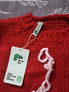 Newme Pinteresty Chunky Knit Red Sweater with Bows