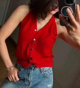 SAVANA Red Button-Up Halter Knit Top