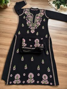 Black Embroidered Kurta Set with Dupatta