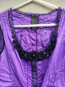 Purple Sequined Tie-Front Blouse