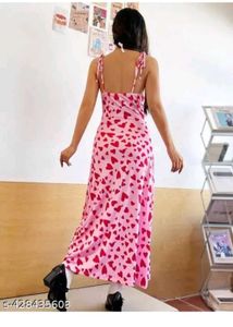 Pink &amp; Red Heart Print Slip Dress